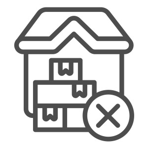 Stylized house outline with a large X inside a circle overlapping the right side of the home icon